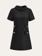 Tweed Braided Rope Collar Short Sleeve Dress