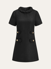 Tweed Braided Rope Collar Short Sleeve Dress