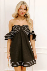 Plaza Nights Linen-Blend Mini Dress in Black