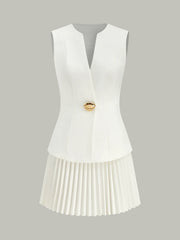 Sleeveless Metal Detail Pleated Mini Dress