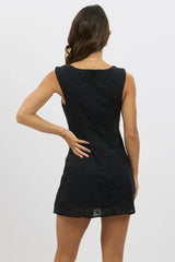 Black Mini Dress Eyelet Fabric