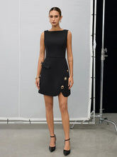 Sleeveless Fitted Asymmetric Metal Detail Mini Dress