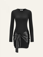 Faux Leather Paneled Knit Long Sleeve Mini Dress