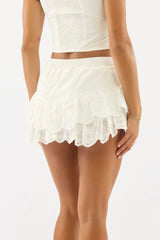 White Mini Skort Elasticated Waistband Broidery