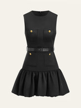 Ruffled Hem Metal Button Mini Dress Without Belt