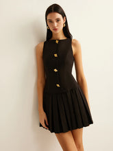 Metal-Button Pleated Tank Dress