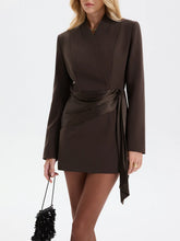 Satin-Wrapped Belted Blazer Dress