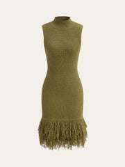 Fringe Hem Sleeveless Knit Dress