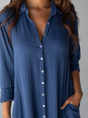 Drew Gauze Shirt Dress - Blue