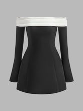Color Block Off-Shoulder Bell Sleeve Dress