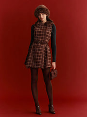 Belted Plaid Sleeveless Mini Dress