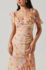 ASTR Luvita Floral Ruffle Chiffon Midi Dress