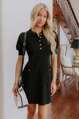 Vino On The Patio Knit Mini Dress in Black