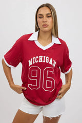 Red Sport Tee Collar Short Sleeve