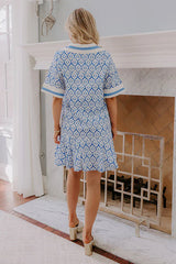 French Market Promenade Mini Dress in Blue