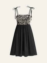 Embroidered Midi Dress with Tie-Up Straps