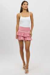 Red Check Skort Skirt Frilled Hem