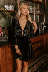 Flirty Allure Velvet Mini Dress in Black