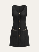 Tweed Sleeveless Button Mini Dress