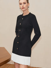Long Sleeve Pleated Hem Sweater Dress