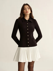 Contrast Pleated Hem Collared Mini Dress