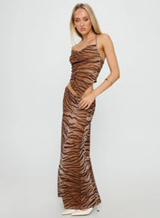 Better Now Cowl Neck Set Brown Tiger