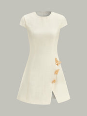 Butterfly Embellished Cap Sleeve Dress