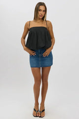 Black Bubble Cami Top Sleeveless Balloon Lined