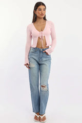 Pink Knit Cardigan Tie Up