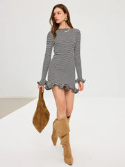 Long Sleeve Striped Ruffle Hem Mini Dress