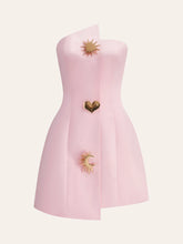 Satin Asymmetrical Embellished Strapless Dress