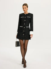 Contrast Cuff Tweed Mini Dress