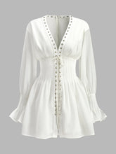 Lace-Up Front Semi-Sheer Dress