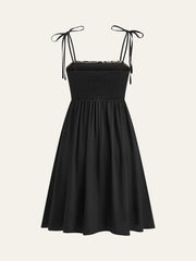 Embroidered Midi Dress with Tie-Up Straps