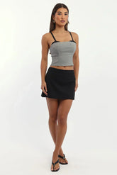 Black Mini Skort High Rise Pocket Detail Tailored