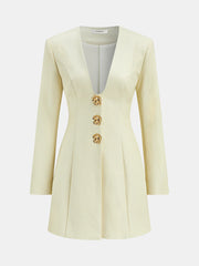 Floral Metal Button Faux Leather Mini Dress