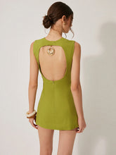 Cotton & Linen Backless Dress With Metal Detail