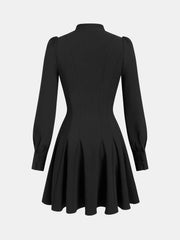 Button-Front Puff-Sleeve Mini Dress