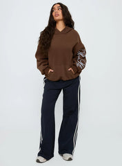 Princess Polly Script Text Graphic Hoodie Brown / Blue