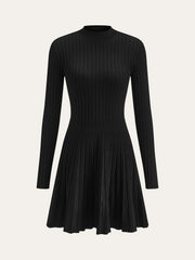 Mock Neck Flared Sweater Dress