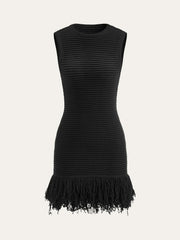 Sleeveless Fringe Hem Sweater Dress