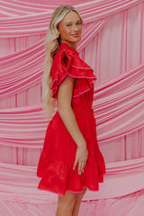 Red Wine Sippin' Ruffle Mini Dress