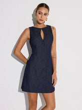 Keyhole Neckline Button Denim Mini Dress