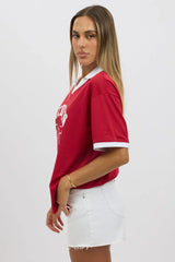 Red Sport Tee Collar Short Sleeve