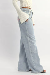 Denim Wide Leg Jeans Ribbon Pocket