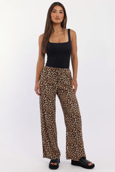 Brown Animal Print Wide Leg Pants Low Rise
