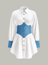 Contrast Panel Button Shirt Dress