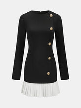 Pleated Hem Panel Asymmetric Metal Detail Mini Dress