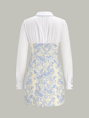 Shirt Collar Floral Jacquard Mini Dress