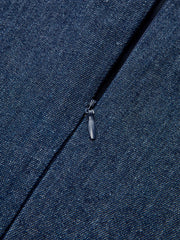 Metal Detail Denim Pleated Sleeveless Dress
